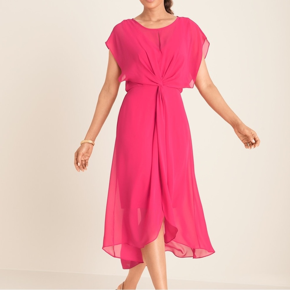 Adrianna Papell Pink Chiffon High-Low Midi Dress
